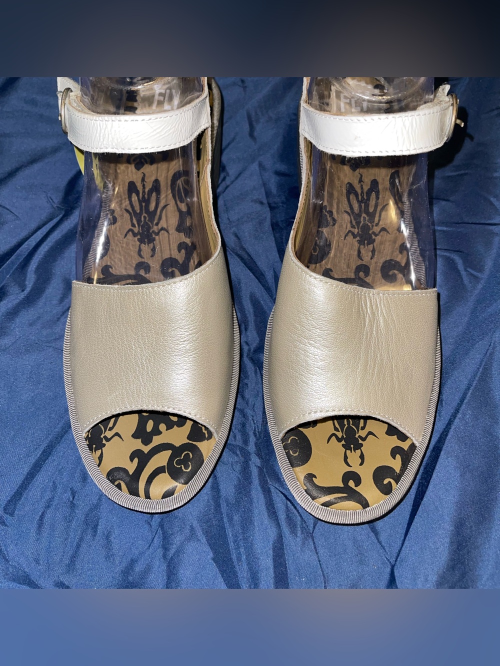 Fly London Women's Leather Silver & White Ankle-Strap Block Heel Sandals - Picture 3 of 5